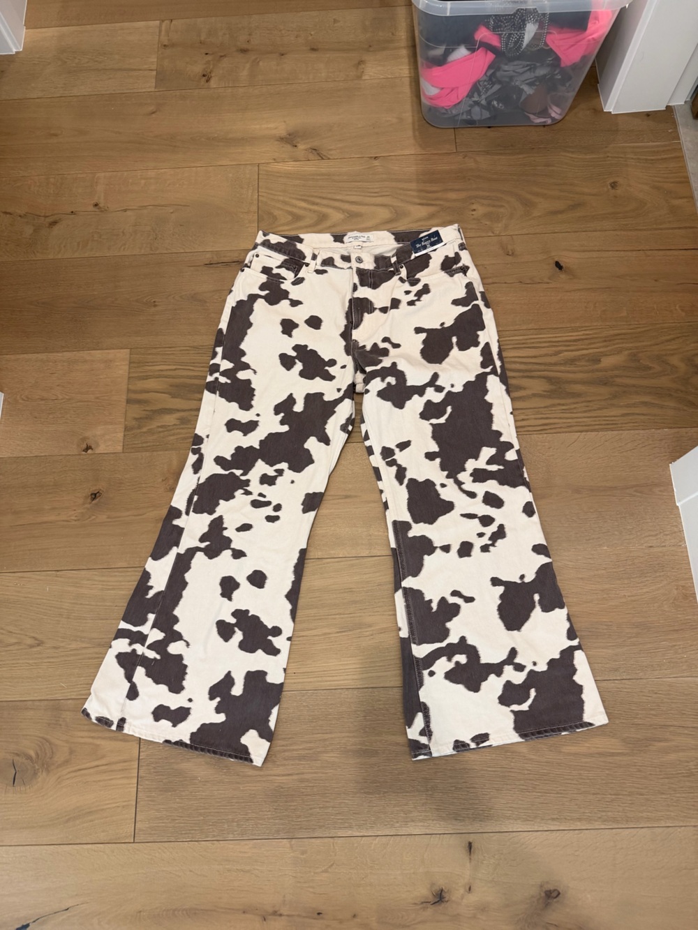 Abercrombie & Fitch Curve Love Cow Print Wide-Leg Jeans